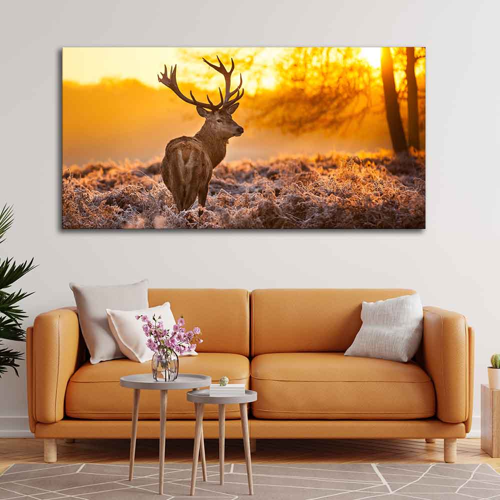 Premium Canvas Painting of Red Deer in Forest at Sunrise - Image 5