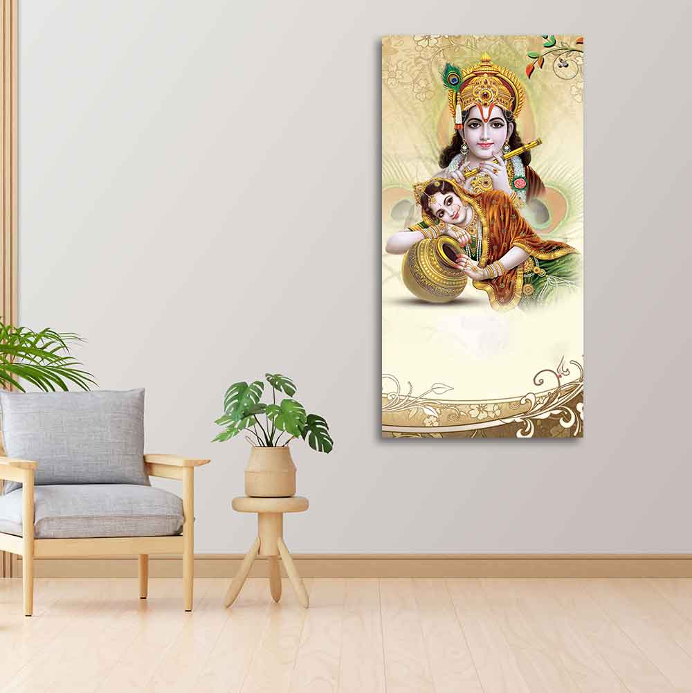 Premium Canvas Vertical Wall Painting of Lord Radha Krishna - Image 3