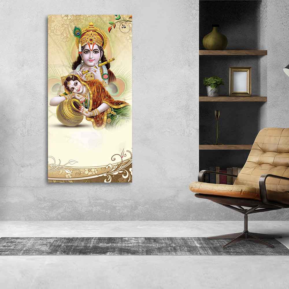 Premium Canvas Vertical Wall Painting of Lord Radha Krishna - Image 4