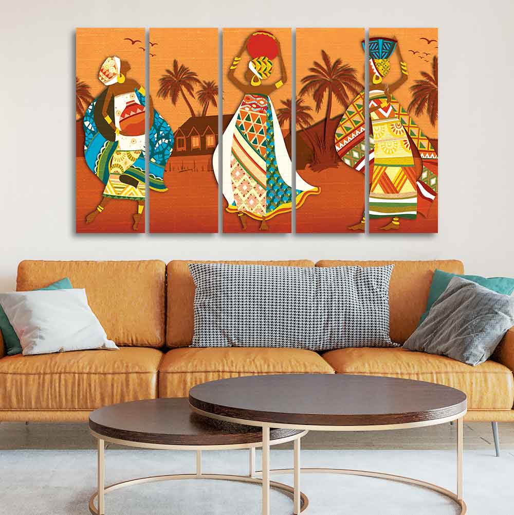 Premium Canvas Wall Painting of African Lady Dancing Set of Five - Image 3