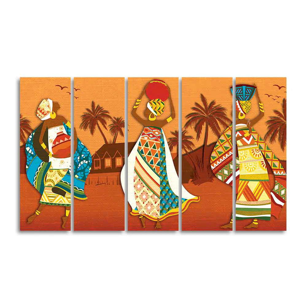Premium Canvas Wall Painting of African Lady Dancing Set of Five - Image 4