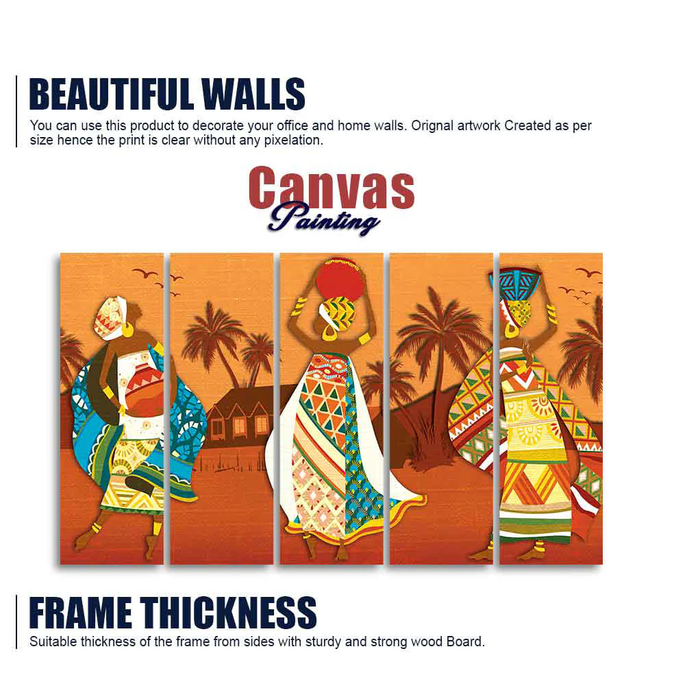 Premium Canvas Wall Painting of African Lady Dancing Set of Five - Image 5