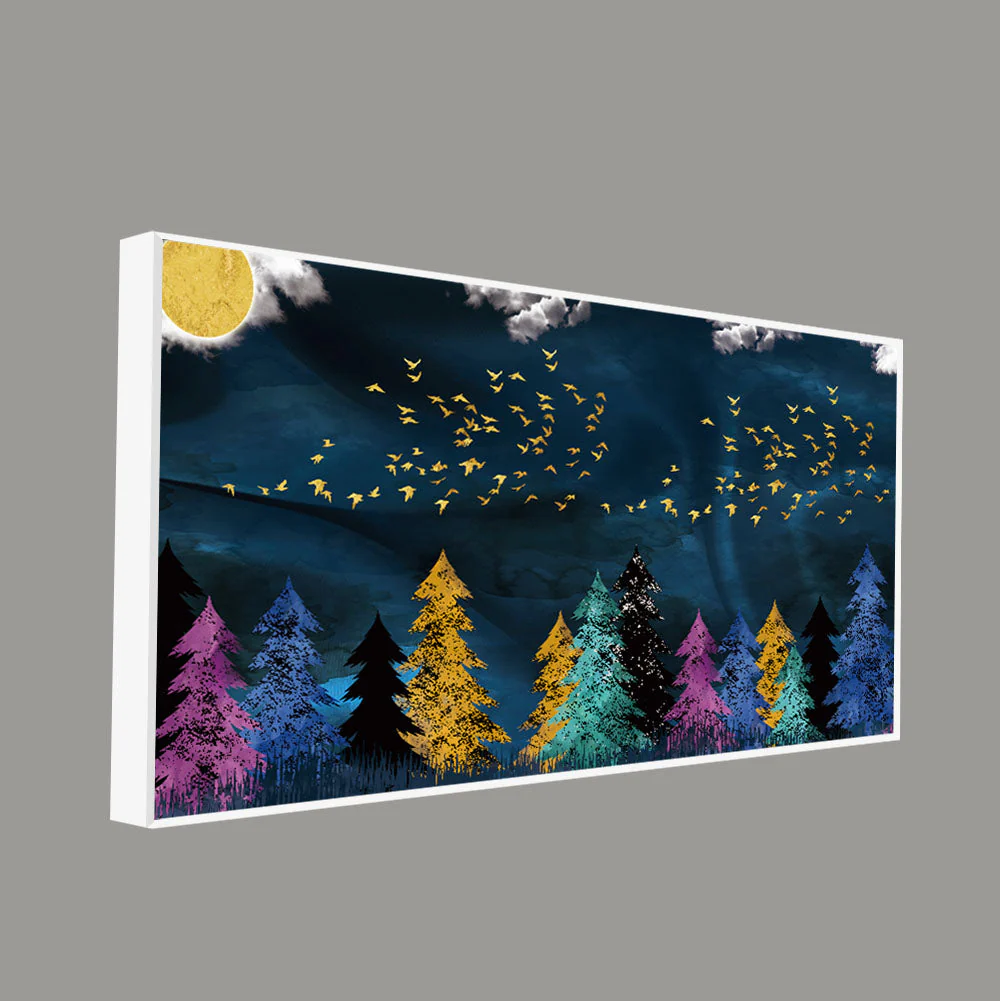 Premium Canvas Wall Painting of Golden Birds Flying over The Dark Forest - Image 5