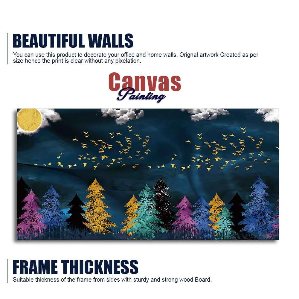 Premium Canvas Wall Painting of Golden Birds Flying over The Dark Forest - Image 6