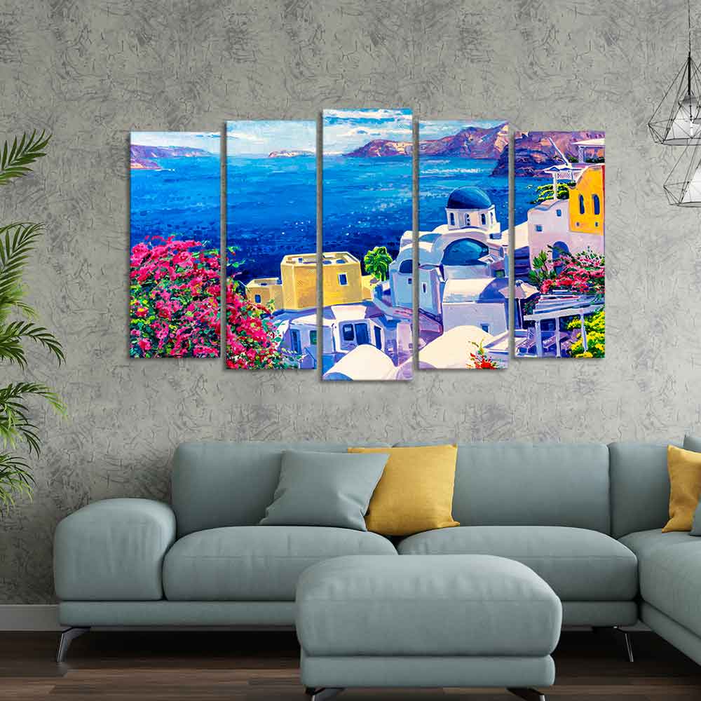 Premium Canvas Wall Painting of Greek Scenery of Five Pieces Set - Image 2