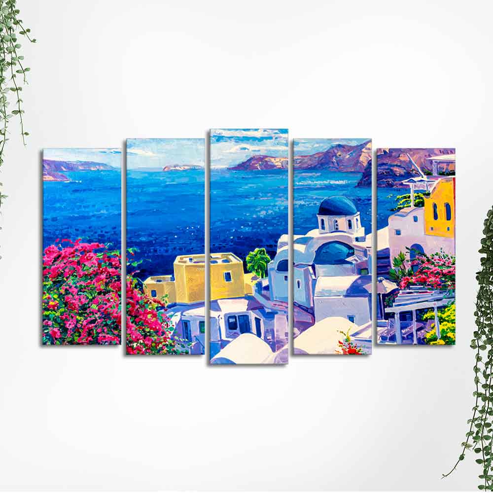 Premium Canvas Wall Painting of Greek Scenery of Five Pieces Set - Image 5