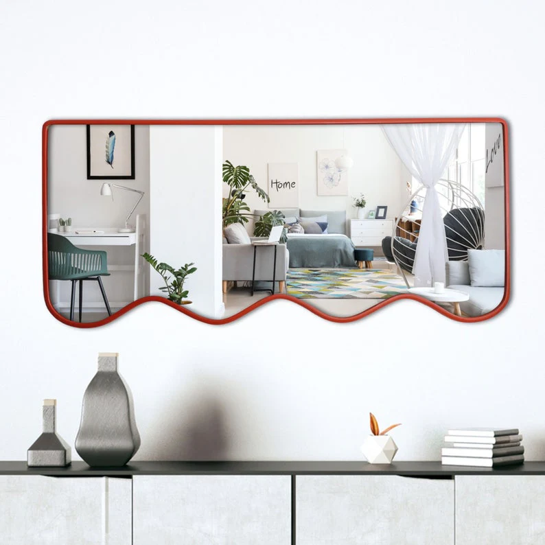 Premium Decorative Full Body Wall Mirror for Dressing Room with Red Wooden Finish - Image 3