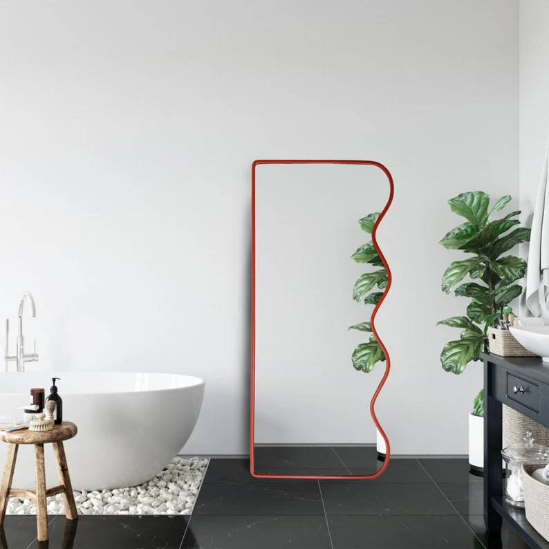 Premium Decorative Full Body Wall Mirror for Dressing Room with Red Wooden Finish - Image 4