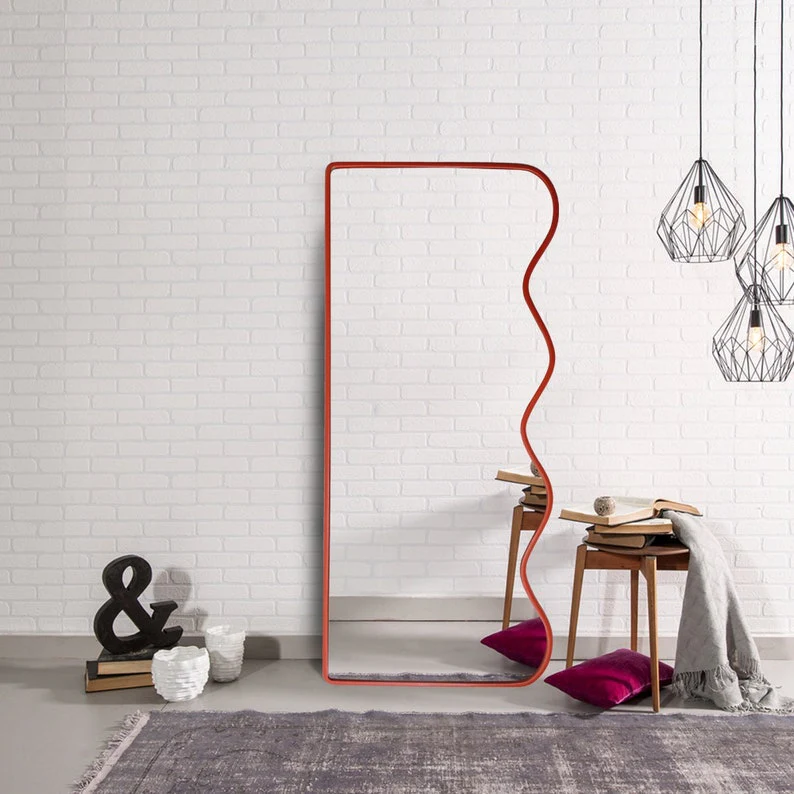 Premium Decorative Full Body Wall Mirror for Dressing Room with Red Wooden Finish - Image 5