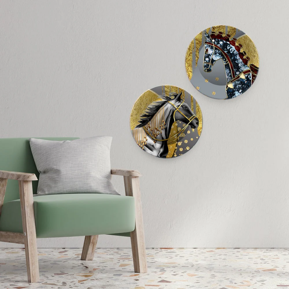 Premium Decorative Horse Art Wall Hanging Plates of Two Pieces - Image 2