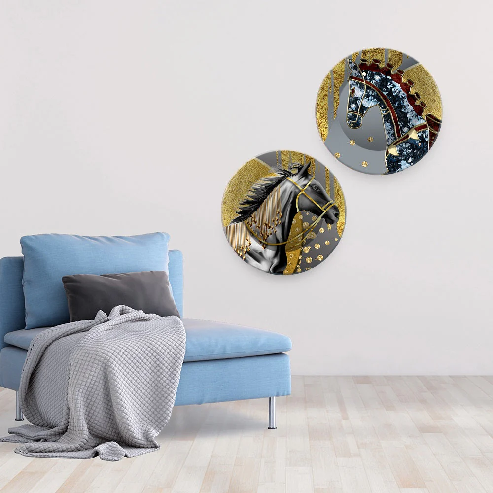Premium Decorative Horse Art Wall Hanging Plates of Two Pieces - Image 3