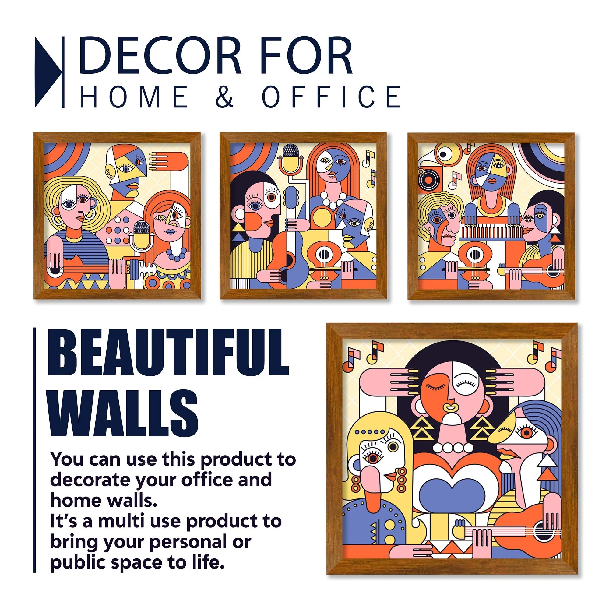 Premium Decorative Music Illustration Wall Frame Set of Four - Image 4