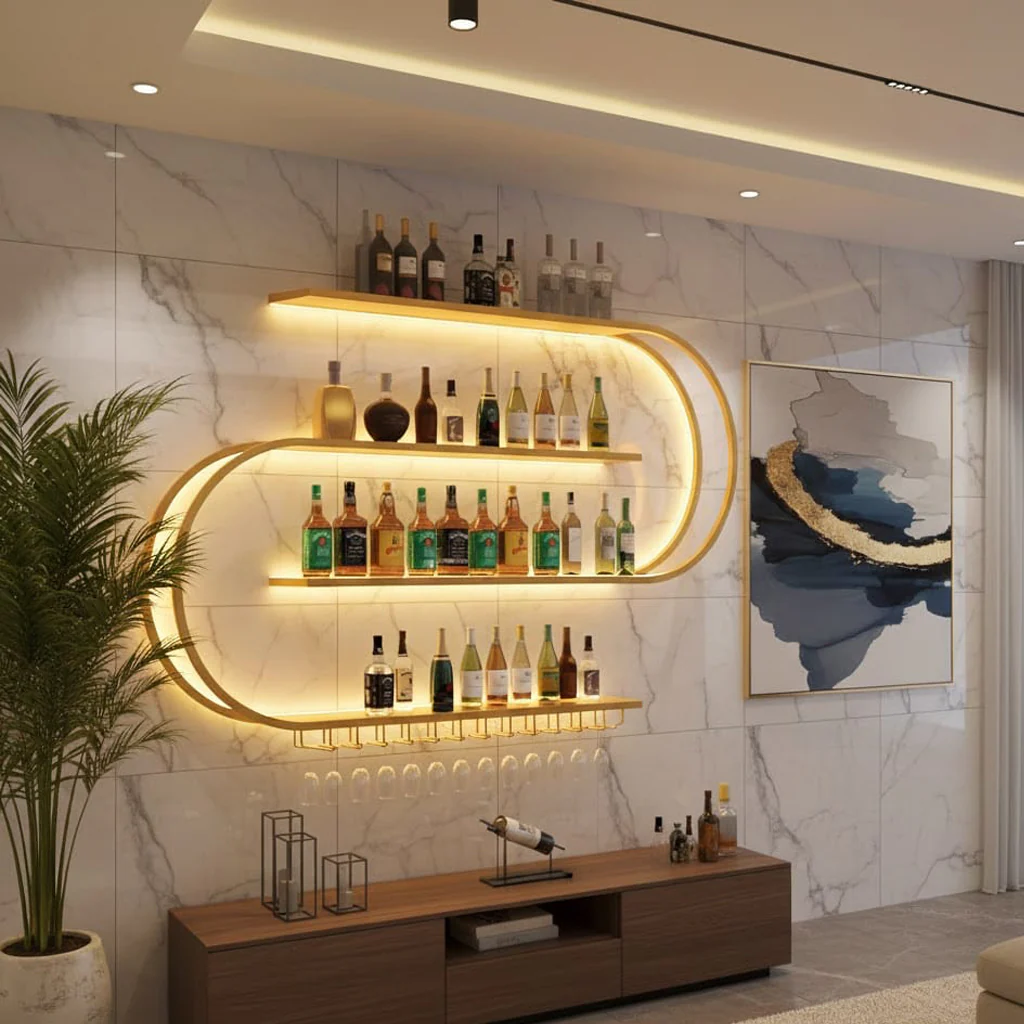 Premium Designer Bar Wall Shelf with LED Light