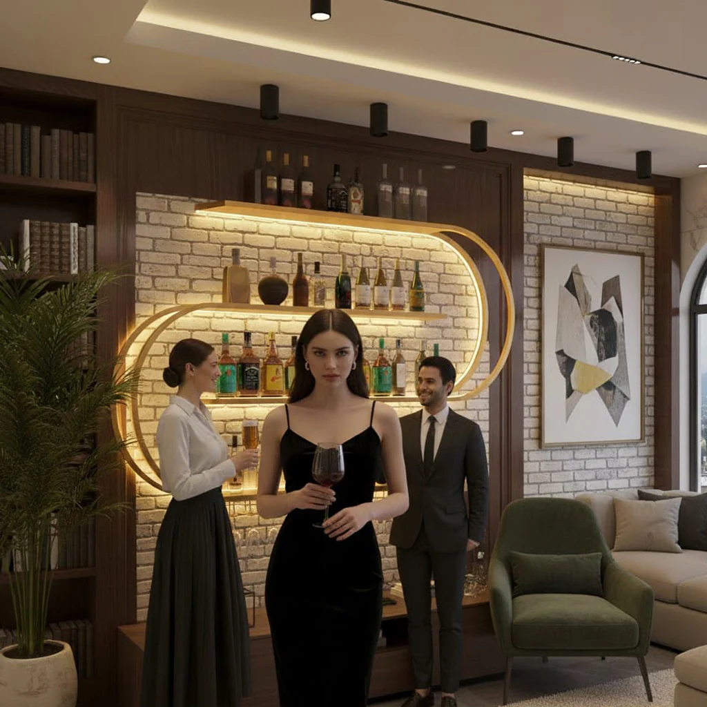 Premium Designer Bar Wall Shelf with LED Light - Image 2
