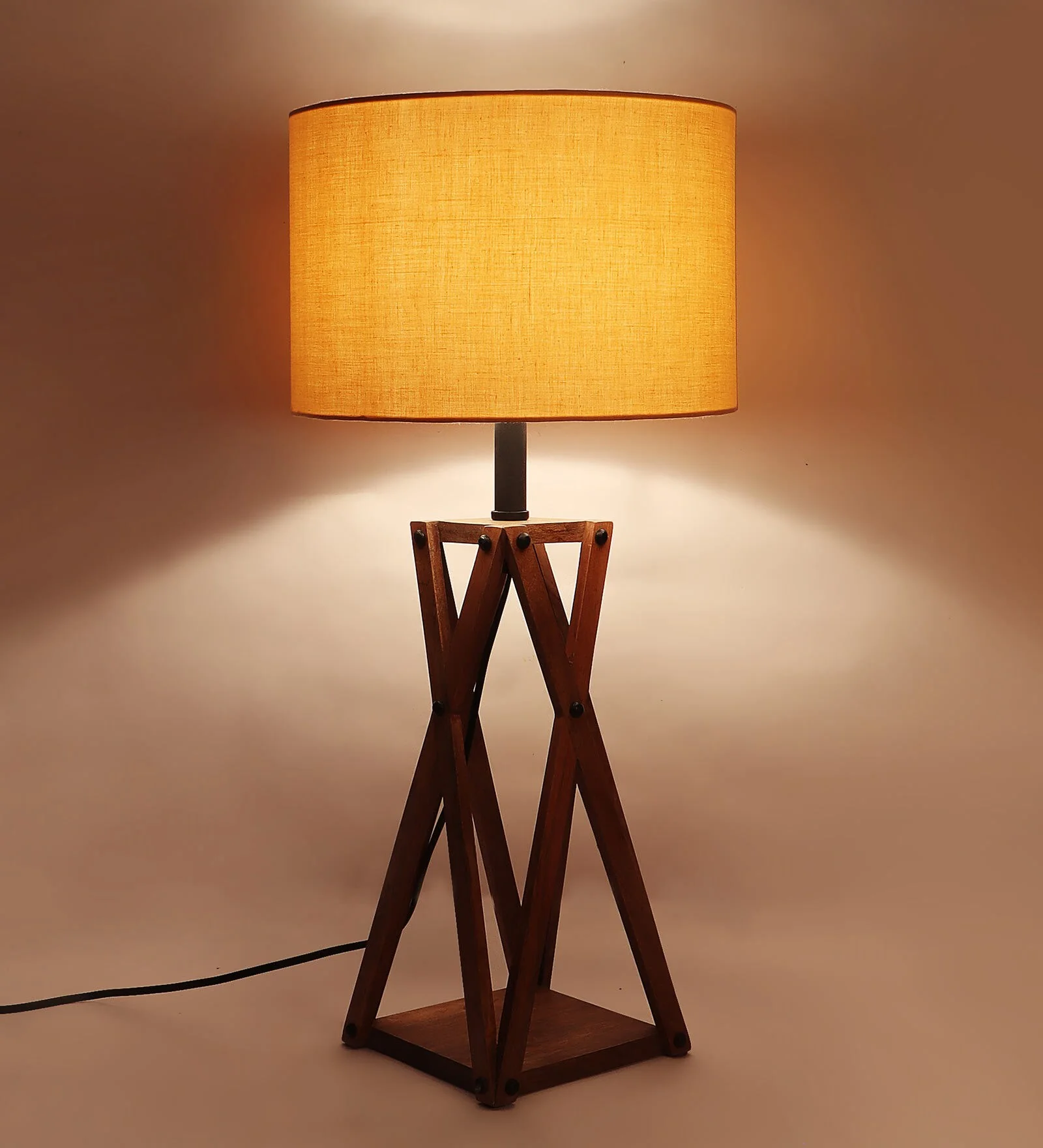 Premium Designer Vintage Beige Fabric Shade Table Lamp - Image 2