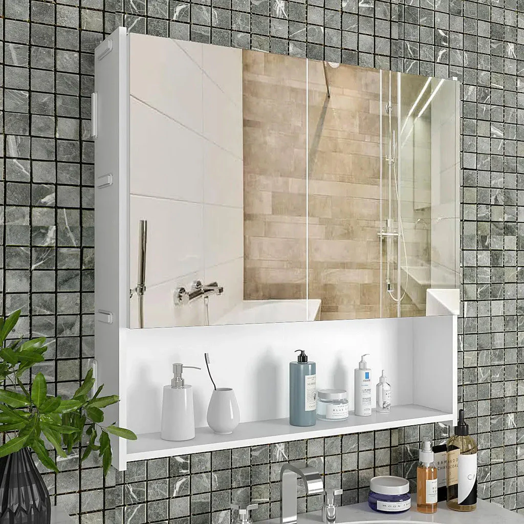 Premium Dressing Bathroom Cabinet with Mirror & 4 Spacious Shelves with Wooden White Finish - Image 2
