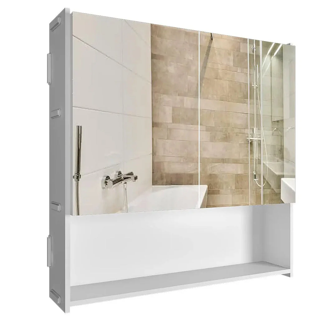 Premium Dressing Bathroom Cabinet with Mirror & 4 Spacious Shelves with Wooden White Finish - Image 5