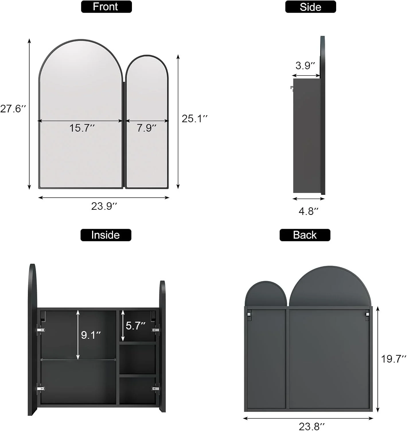 Premium Dual Arched Bathroom Storage Mirror with Black Finish - Image 4
