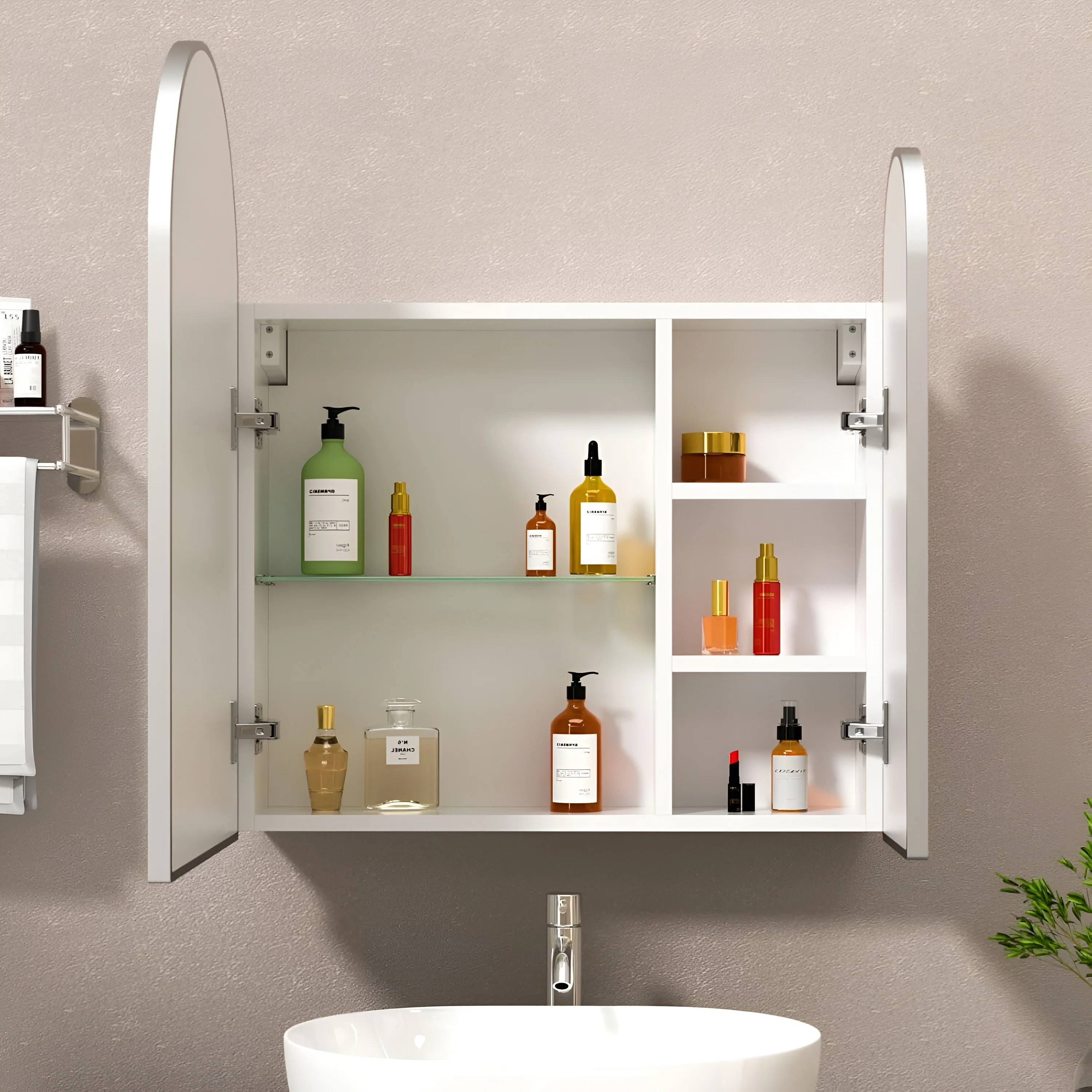 Premium Dual Arched Bathroom Storage Mirror with Grey Finish - Image 3