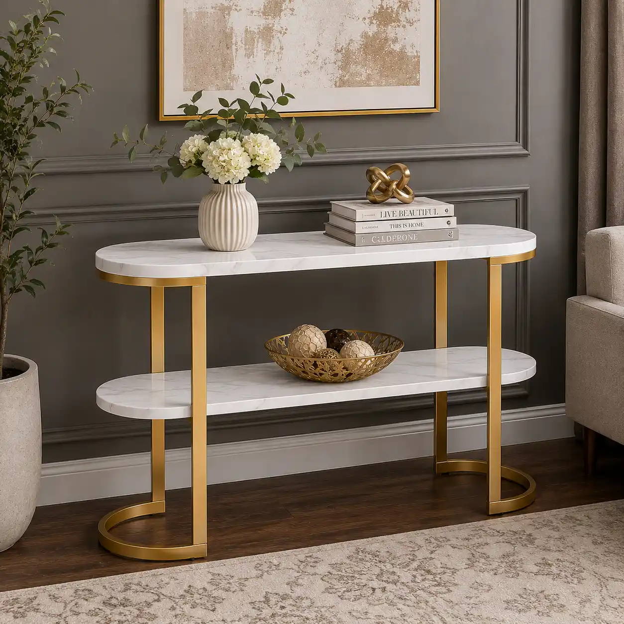 Premium Entryway Console Table with Marble Top - Image 3