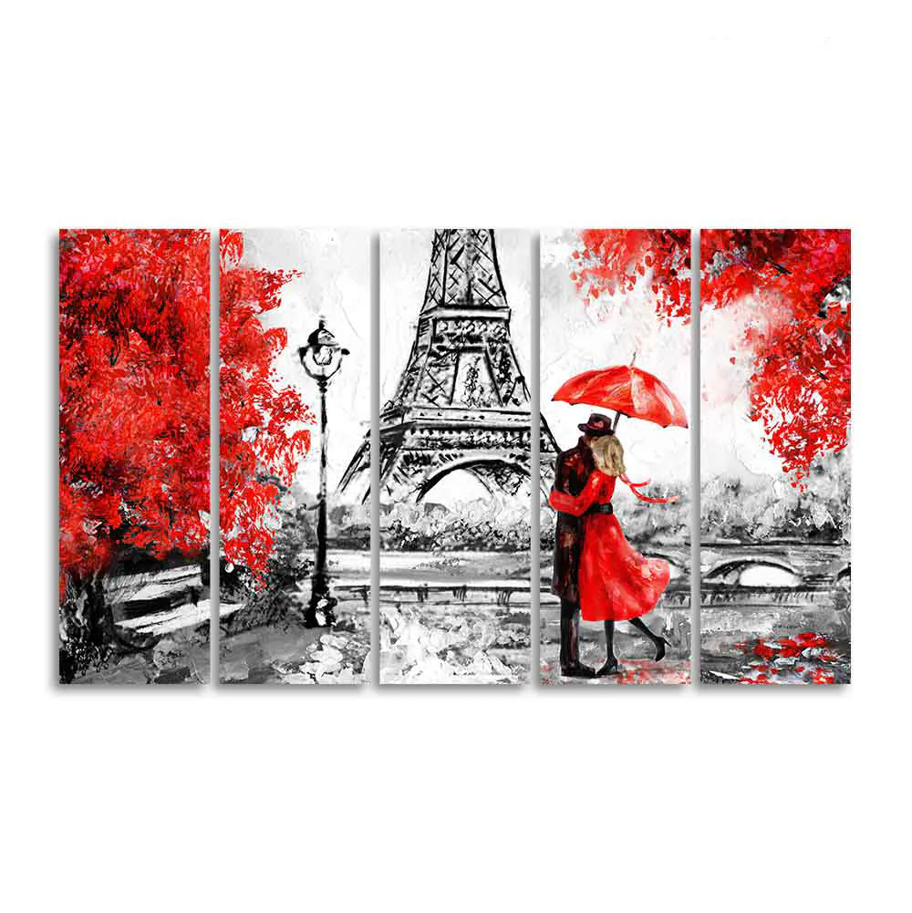 Premium Five Pieces Wall Painting of Couple Under an Umbrella - Image 4