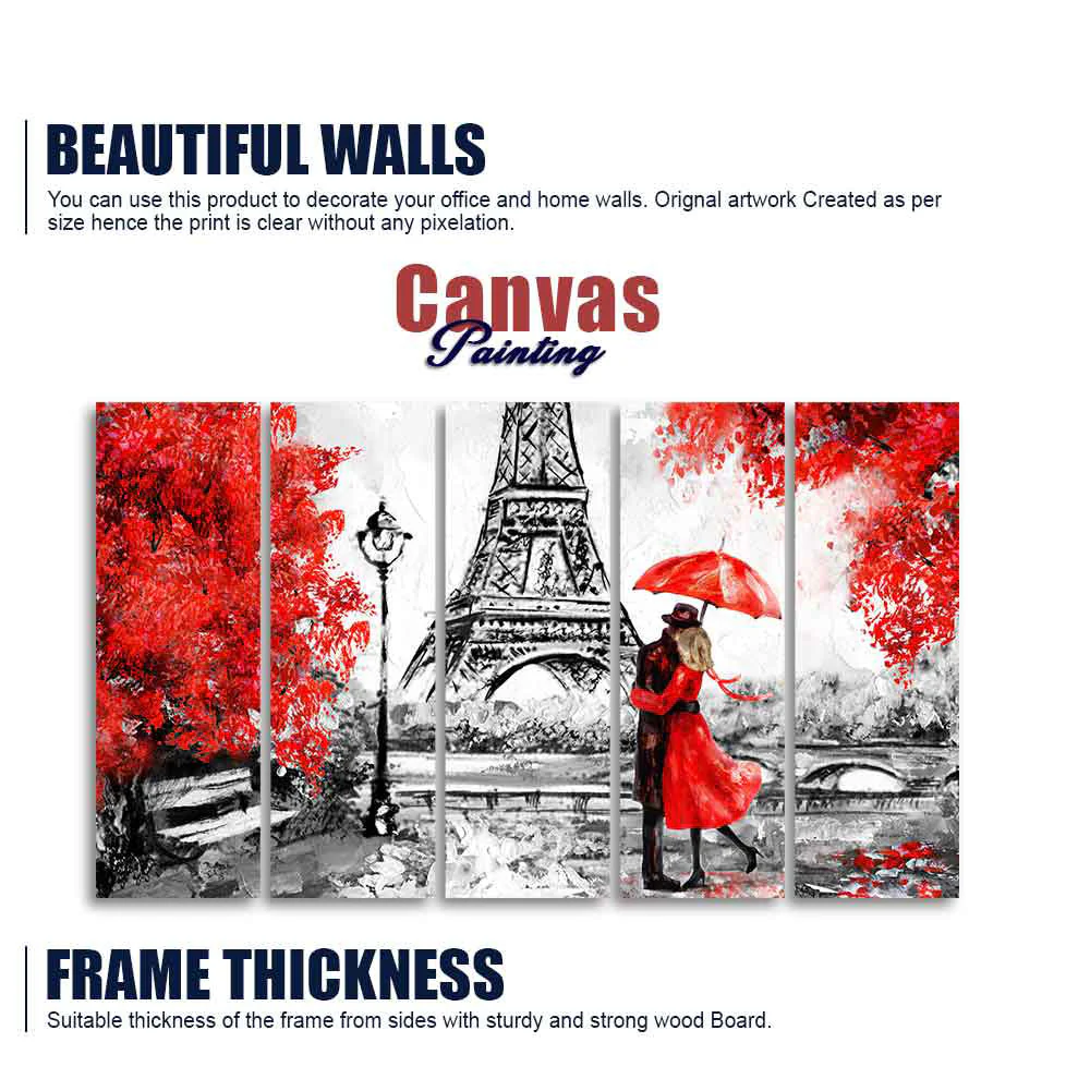 Premium Five Pieces Wall Painting of Couple Under an Umbrella - Image 5