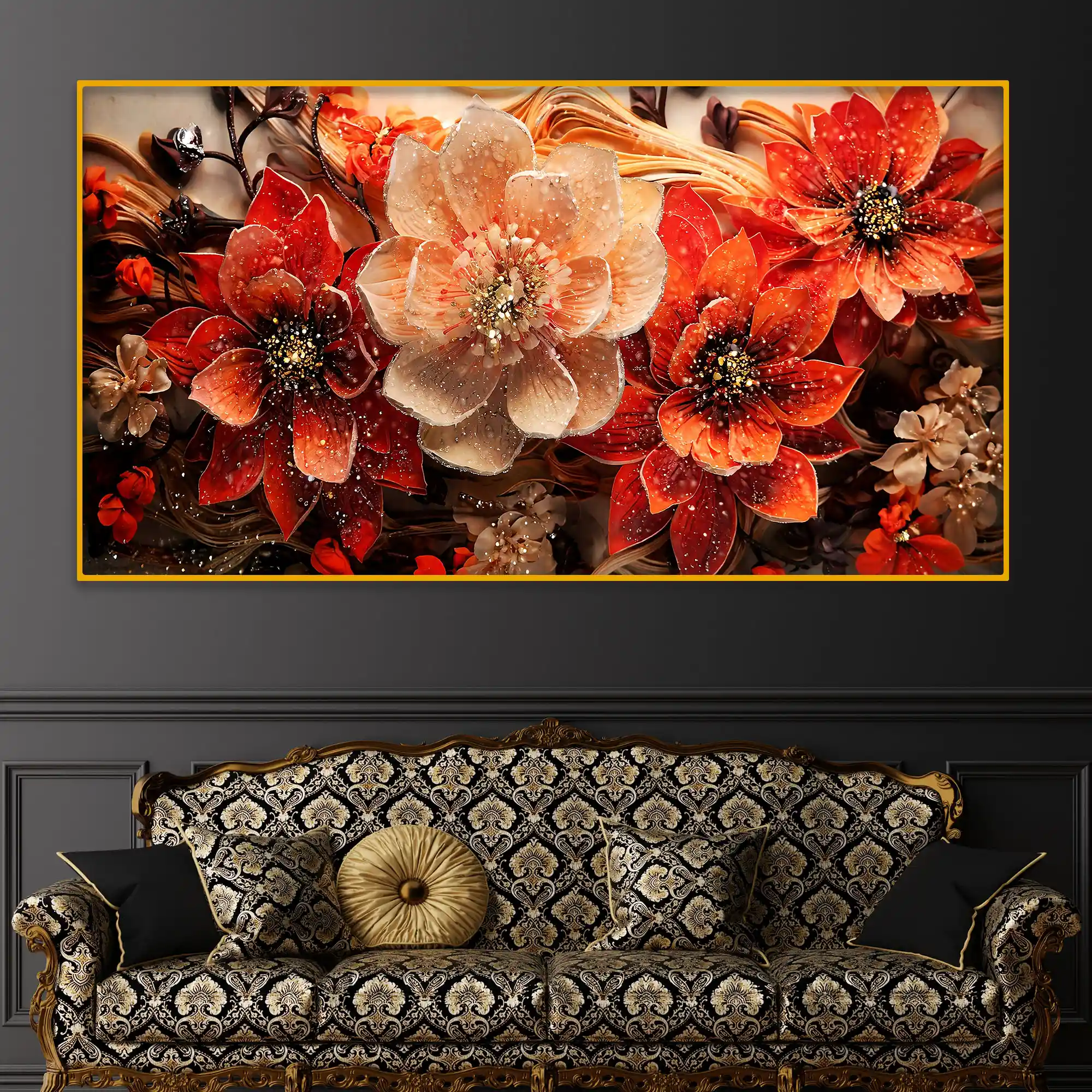 Premium Floral Crystal Glass Painting for Home Décor - Image 3