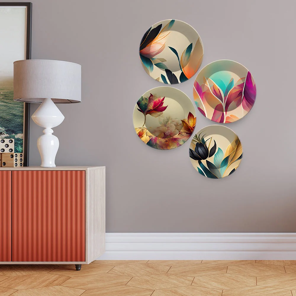 Premium Flower Art Painting Wall Plates Set of 4 - Image 2
