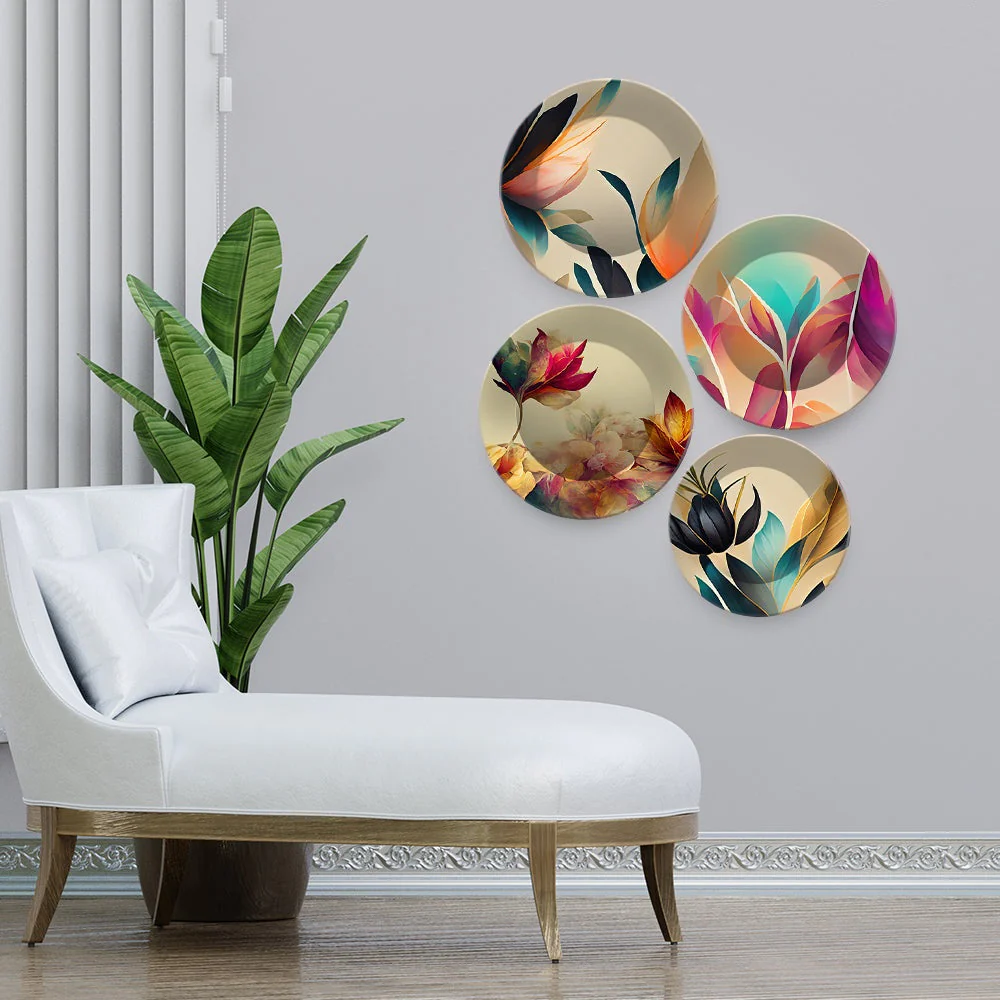 Premium Flower Art Painting Wall Plates Set of 4 - Image 3