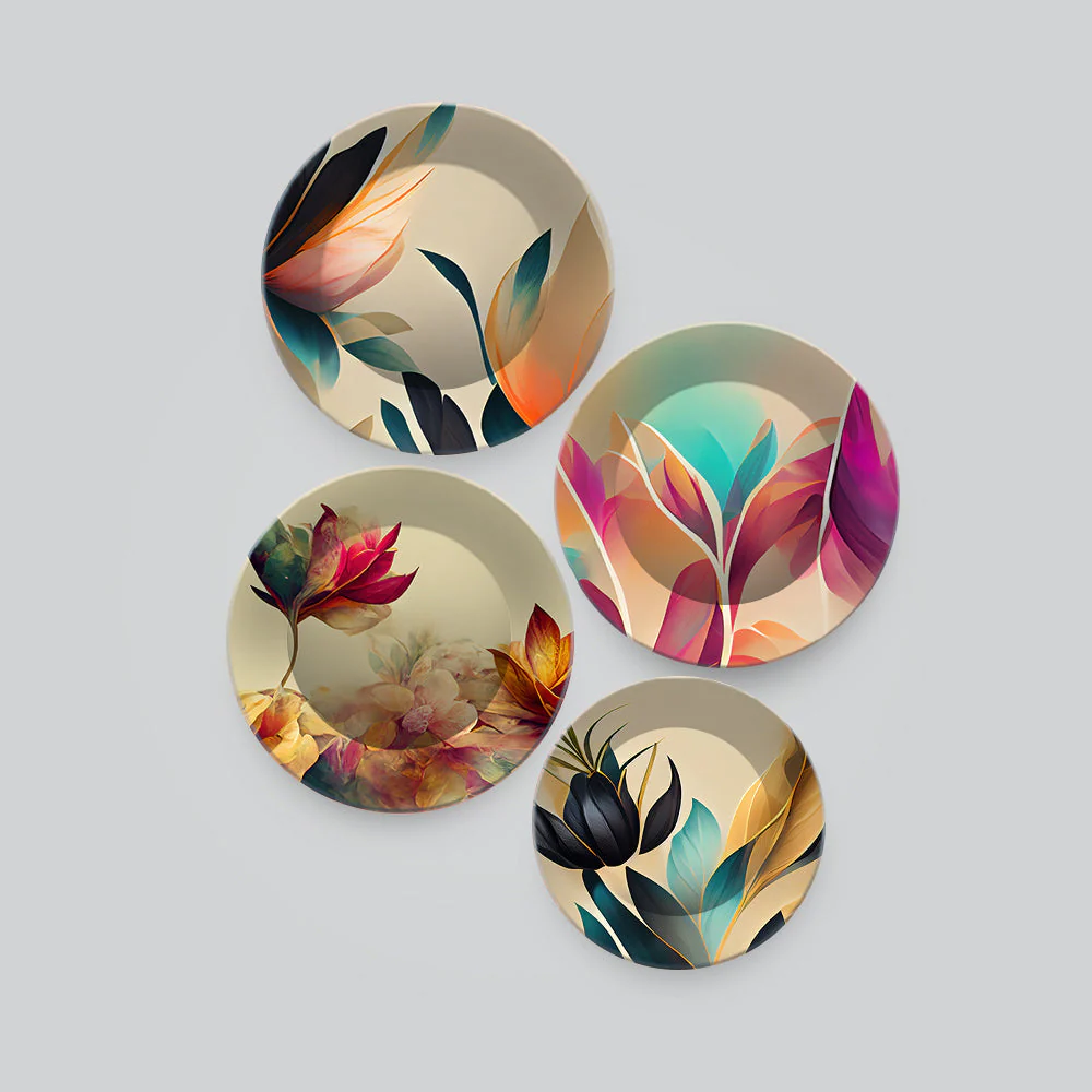 Premium Flower Art Painting Wall Plates Set of 4 - Image 4