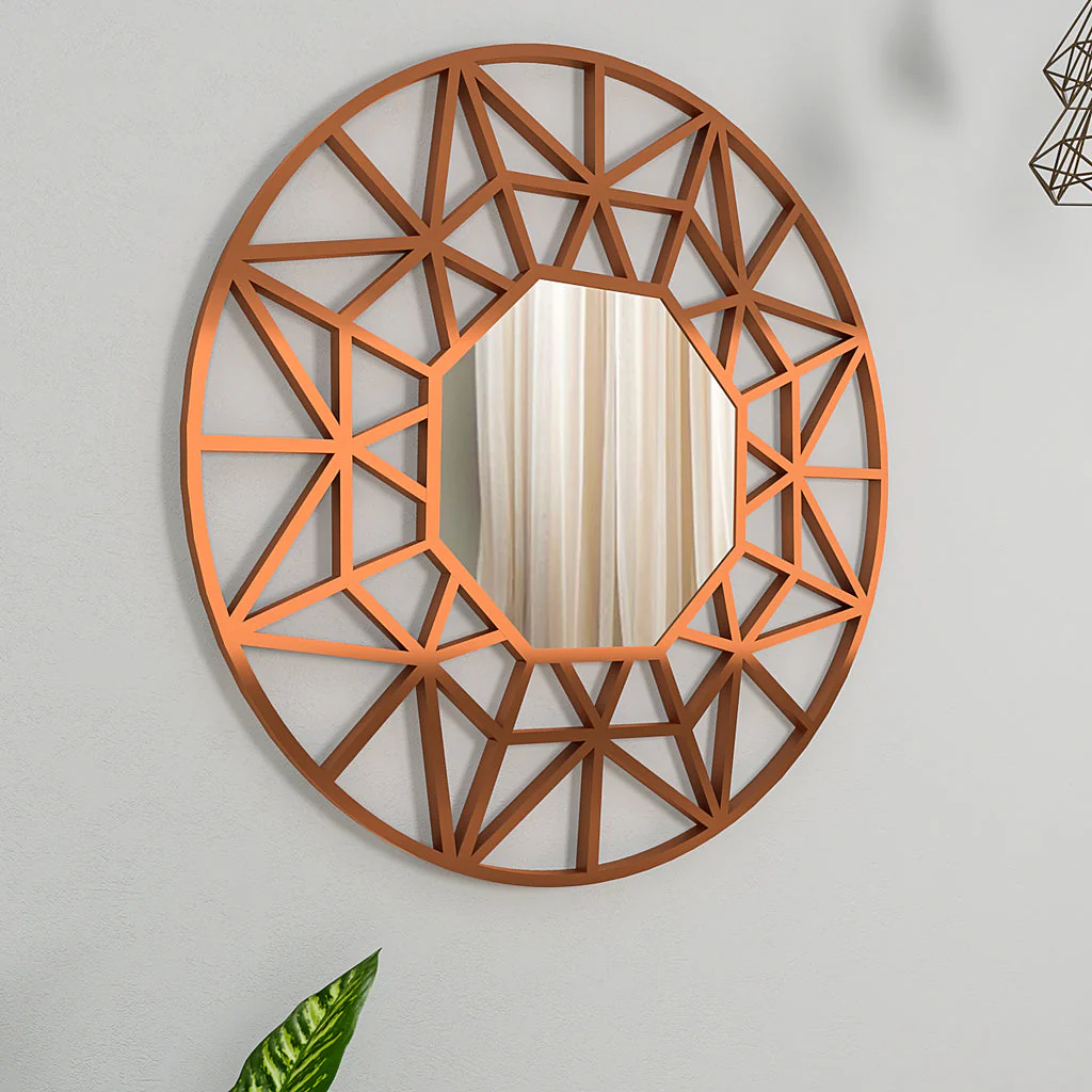 Premium Geometric Cut Copper Finish Designer Wall Mirror - Image 3