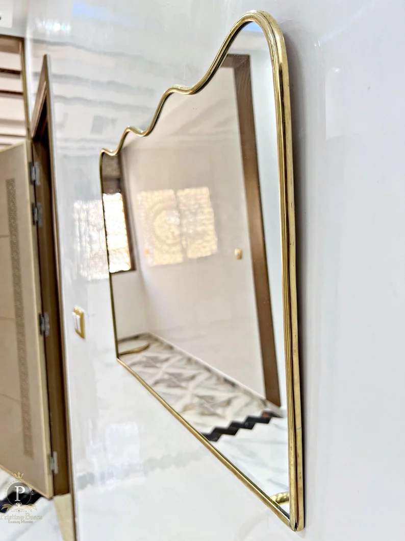Premium Gold Finish Wall Mirror | Designer Vanity & Wash Area Mirror - Image 4