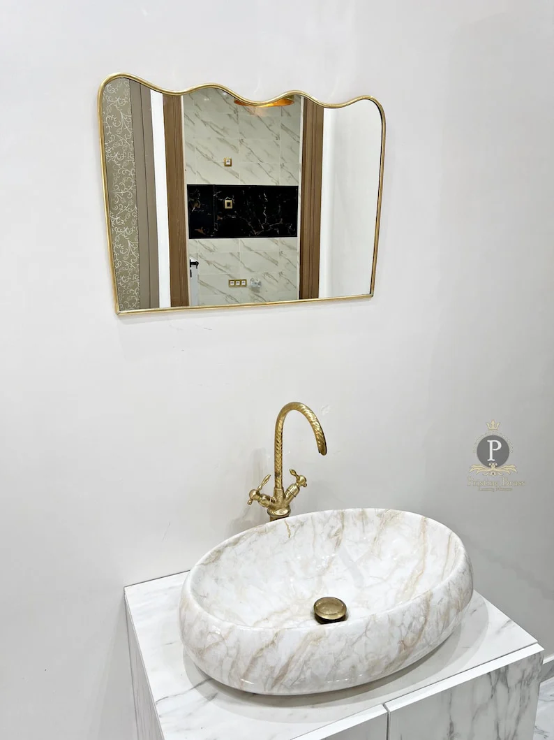Premium Gold Finish Wall Mirror | Designer Vanity & Wash Area Mirror - Image 6