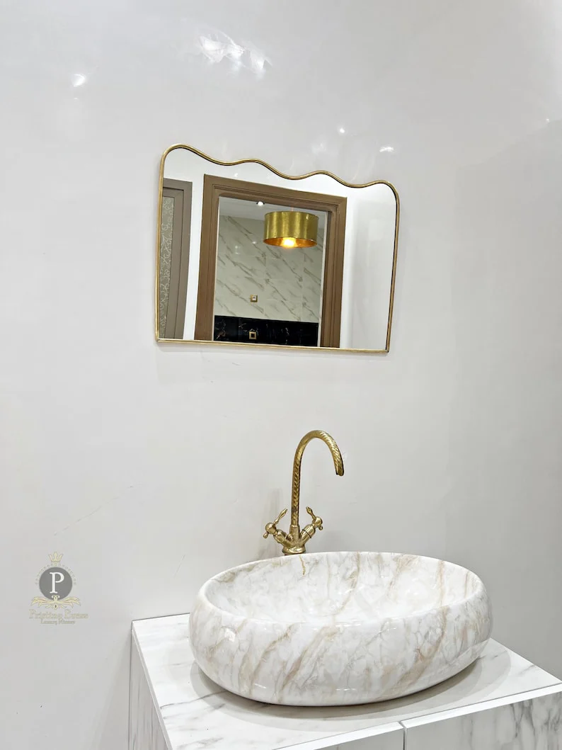 Premium Gold Finish Wall Mirror | Designer Vanity & Wash Area Mirror - Image 8