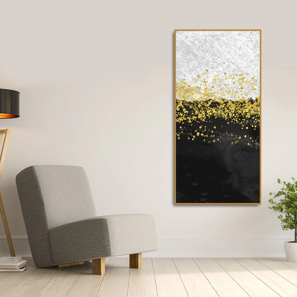 Premium Gold Glitter Particles on Black and White Background Canvas and Wall Painting - Image 3