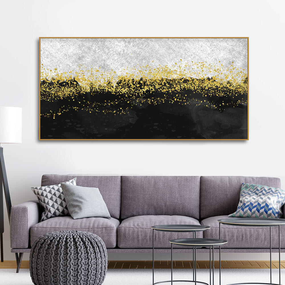 Premium Gold Glitter Particles on Black Background Canvas and Wall Painting - Image 3