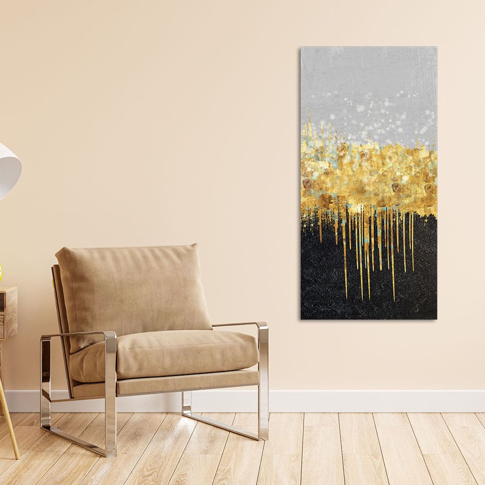 Premium Gold Glitter Particles on Black Background Canvas Wall Painting - Image 2