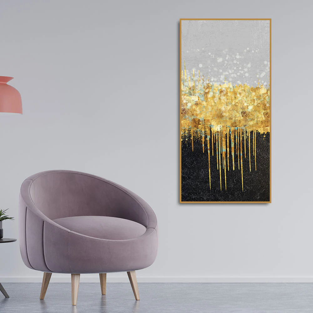 Premium Gold Glitter Particles on Black Background Canvas Wall Painting - Image 3
