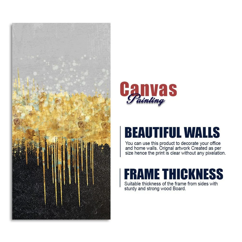 Premium Gold Glitter Particles on Black Background Canvas Wall Painting - Image 6