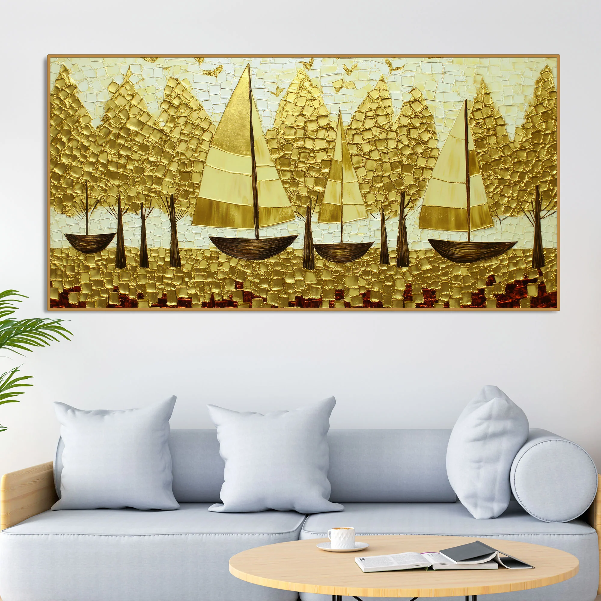 Premium Golden Color Artistic Tree Art Canvas Wall Painting