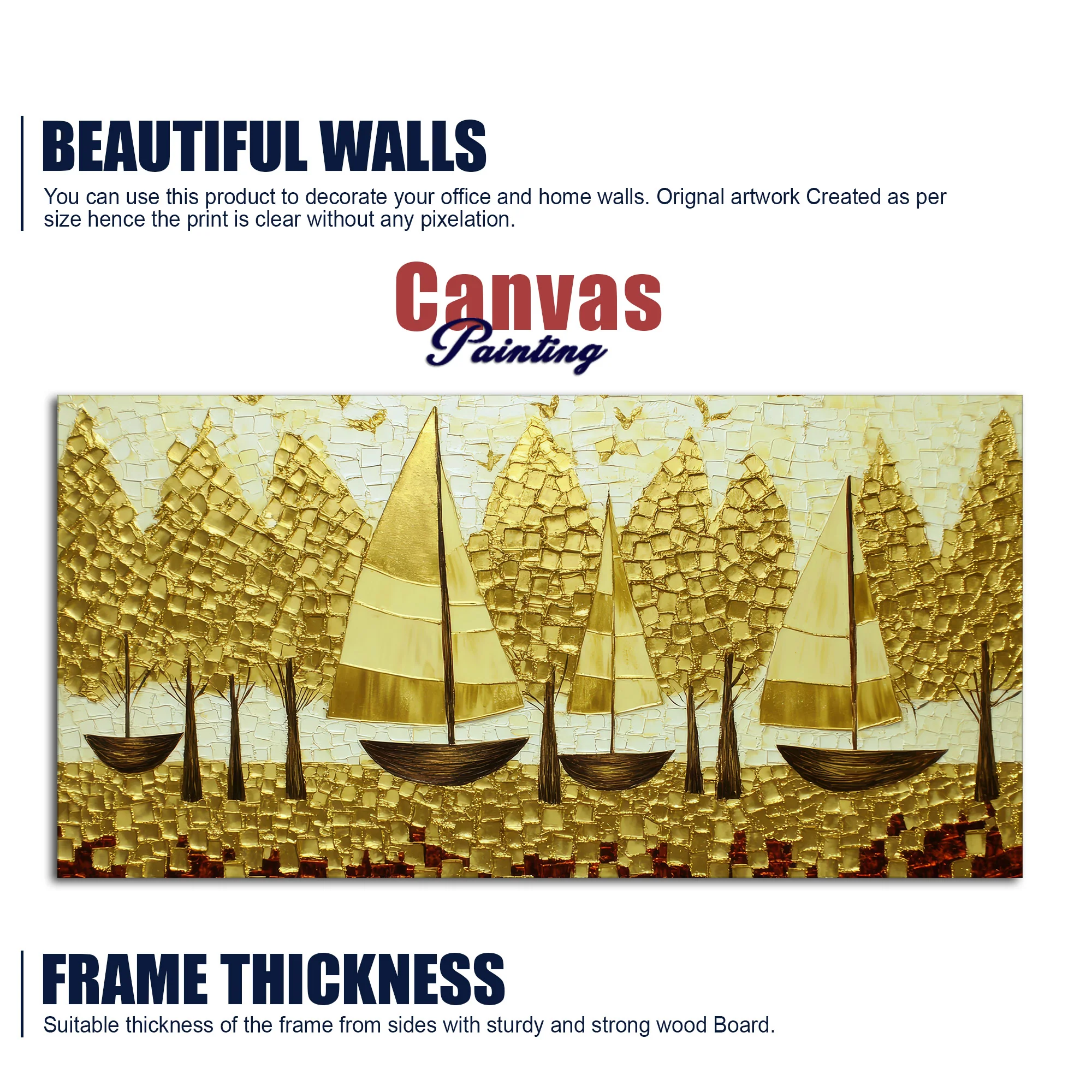 Premium Golden Color Artistic Tree Art Canvas Wall Painting - Image 5