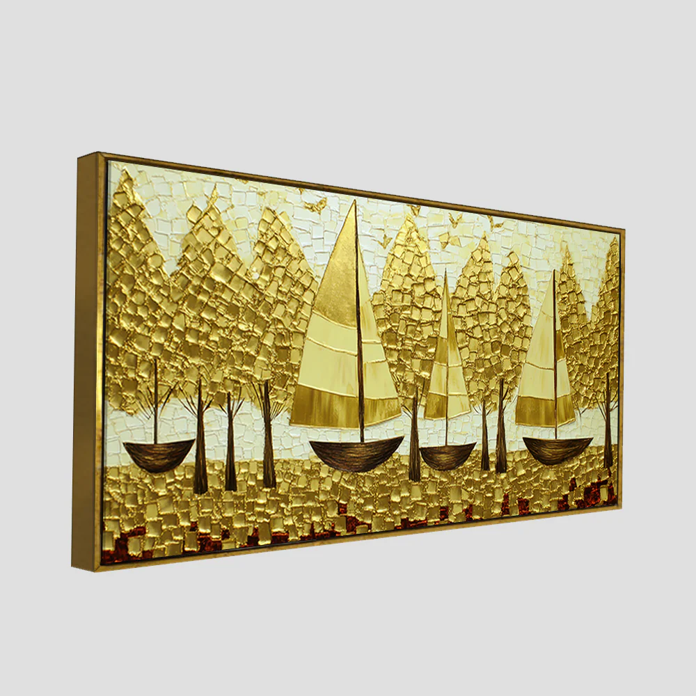 Premium Golden Color Artistic Tree Art Canvas Wall Painting - Image 6
