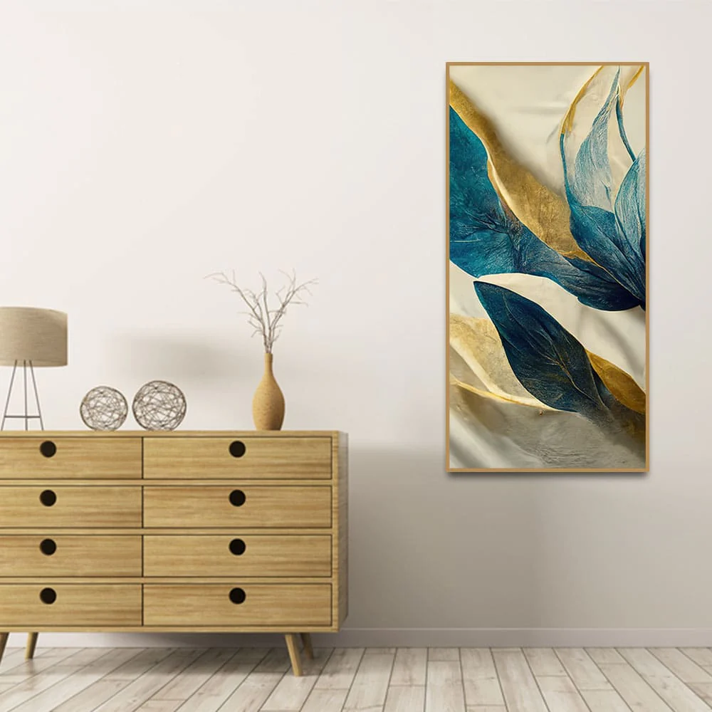 Premium Golden Flower and Waves Canvas Wall Painting - Image 3
