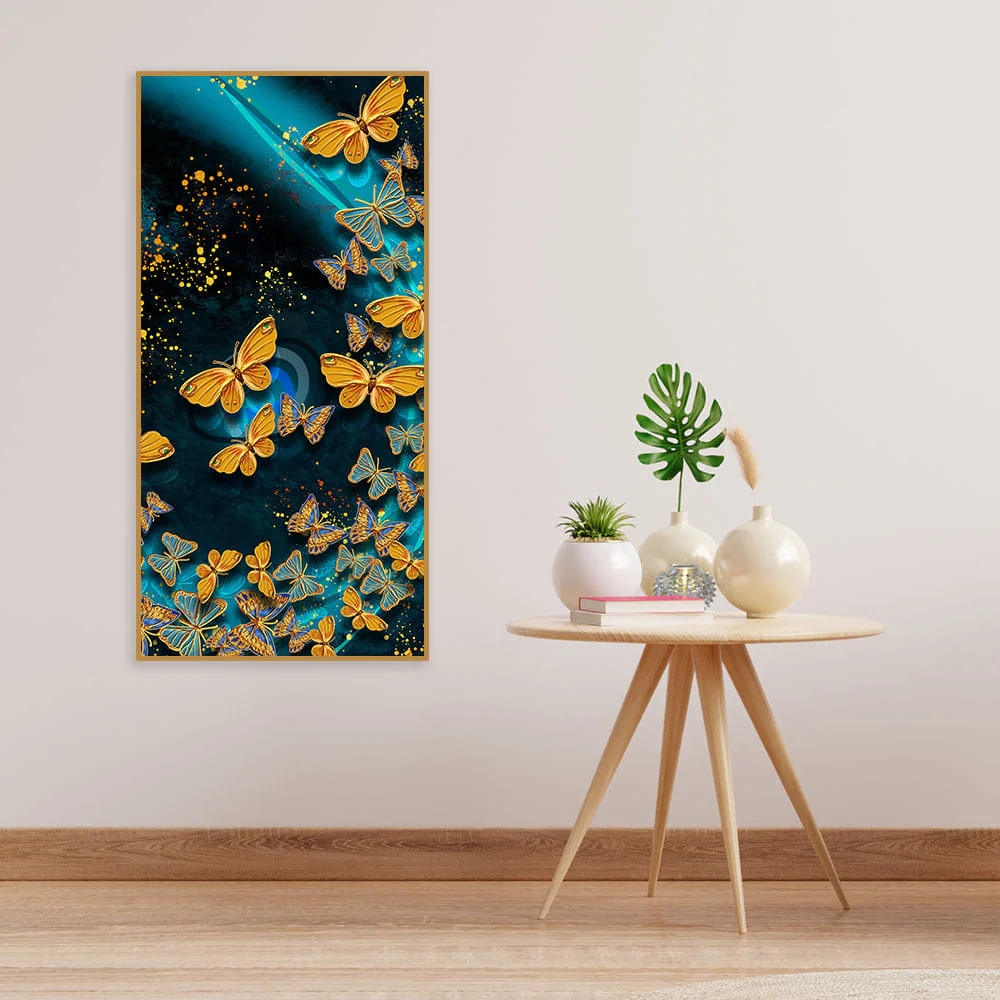 Premium Golden Flying Butterflies Canvas Wall Painting - Image 3