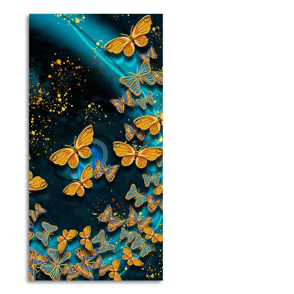 Premium Golden Flying Butterflies Canvas Wall Painting - Image 4