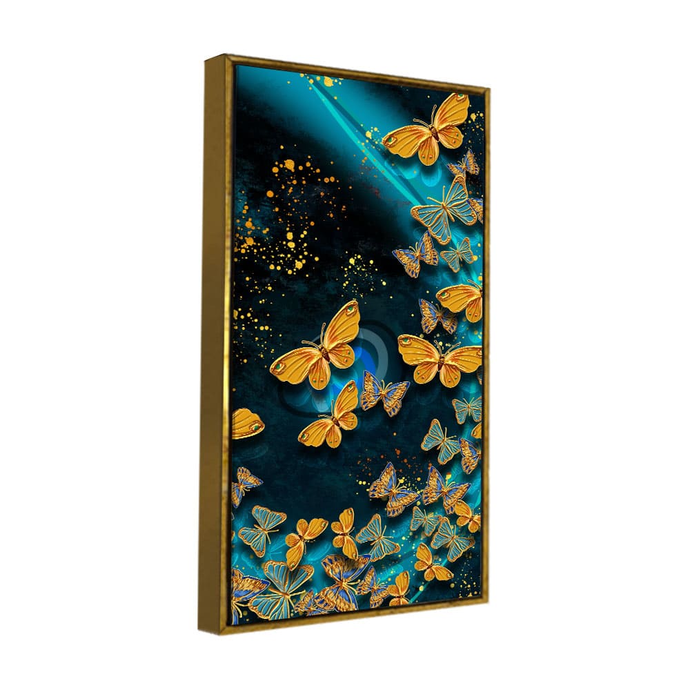 Premium Golden Flying Butterflies Canvas Wall Painting - Image 5