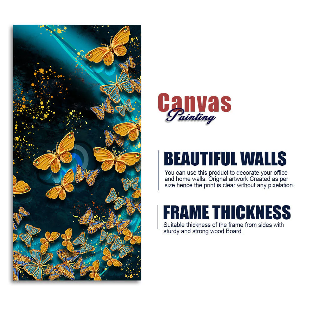 Premium Golden Flying Butterflies Canvas Wall Painting - Image 6
