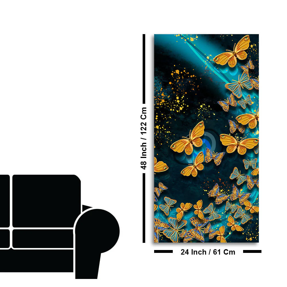 Premium Golden Flying Butterflies Canvas Wall Painting - Image 7