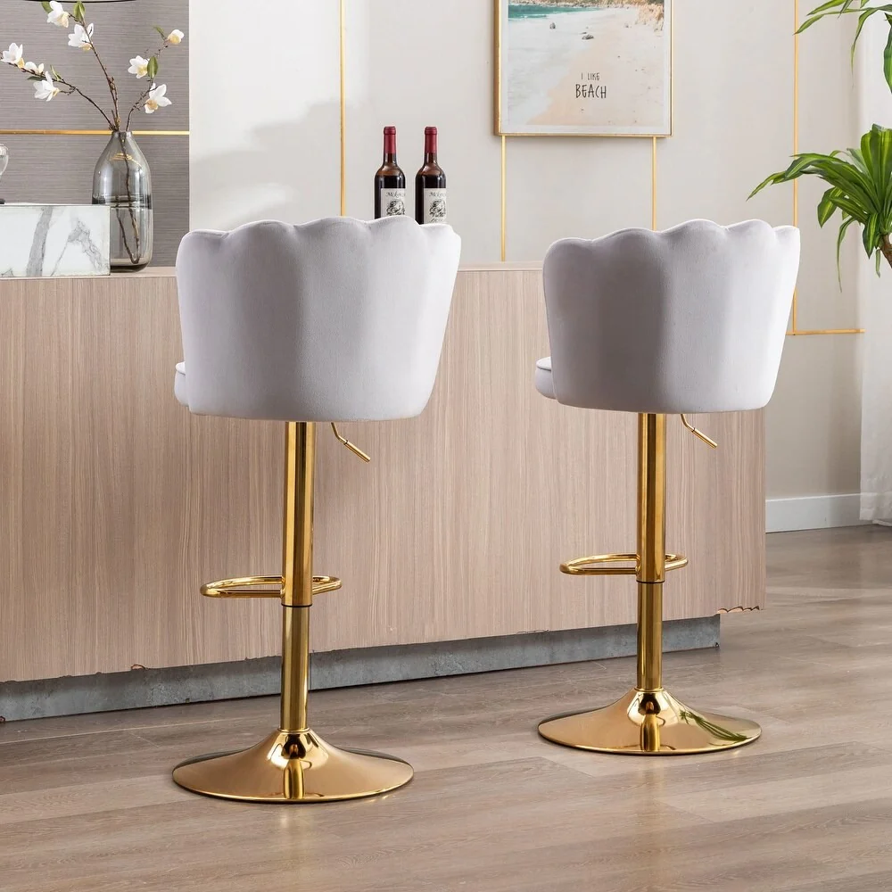 Premium Grey Velvet Lounge Bar Stools with Glamorous Golden Frame - Image 3