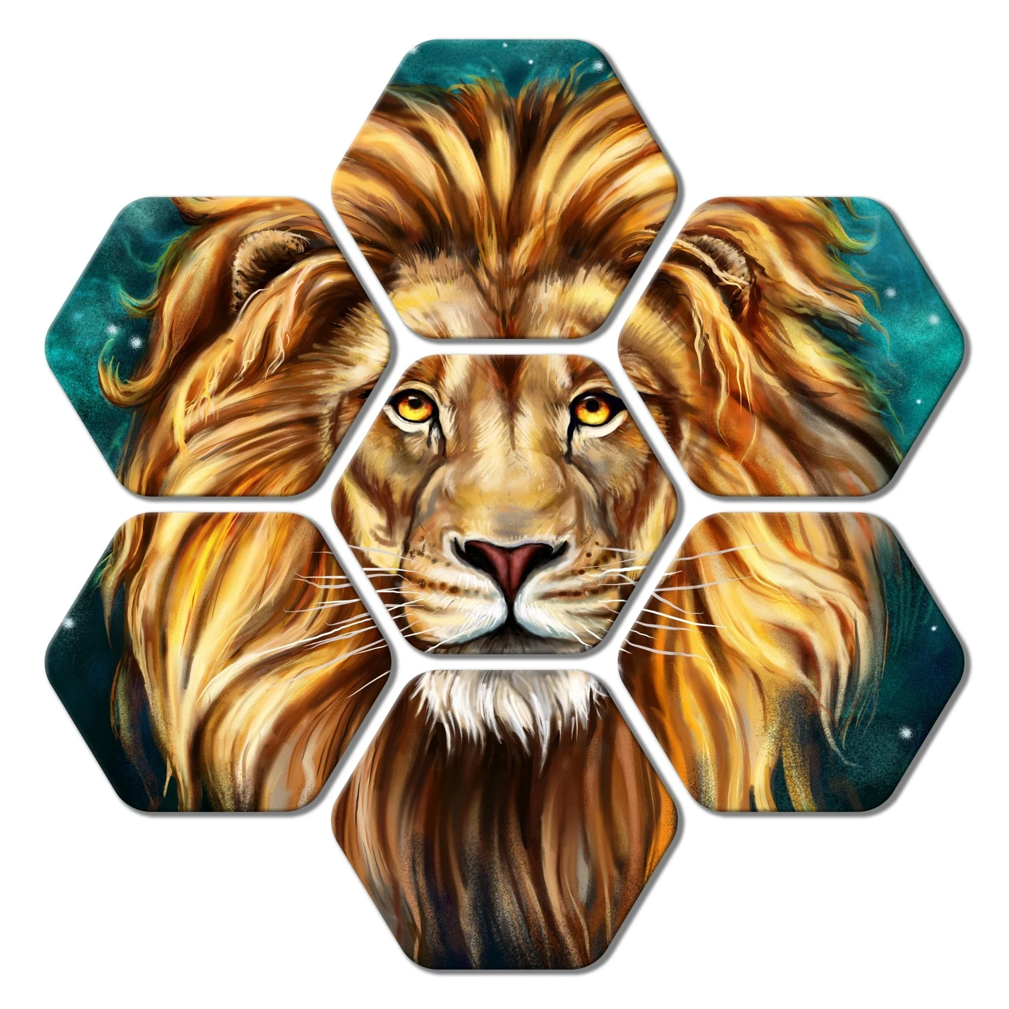 Premium Hexagon Painting of Lion's Face Set of 7 - Image 4